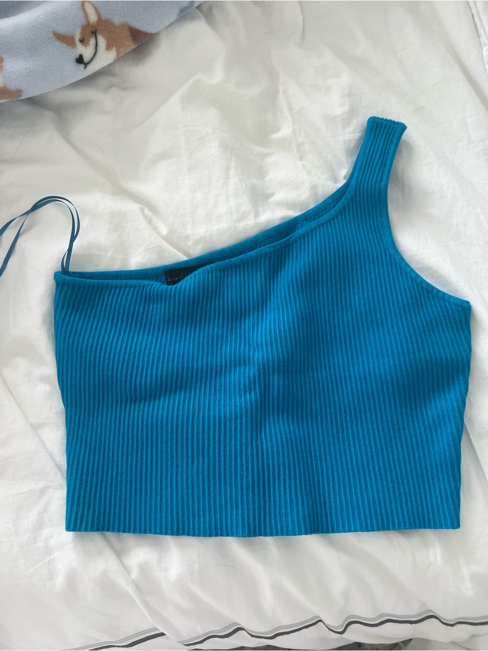 House of Harlow 1960 Teal One-Shoulder Ribbed Crop Top